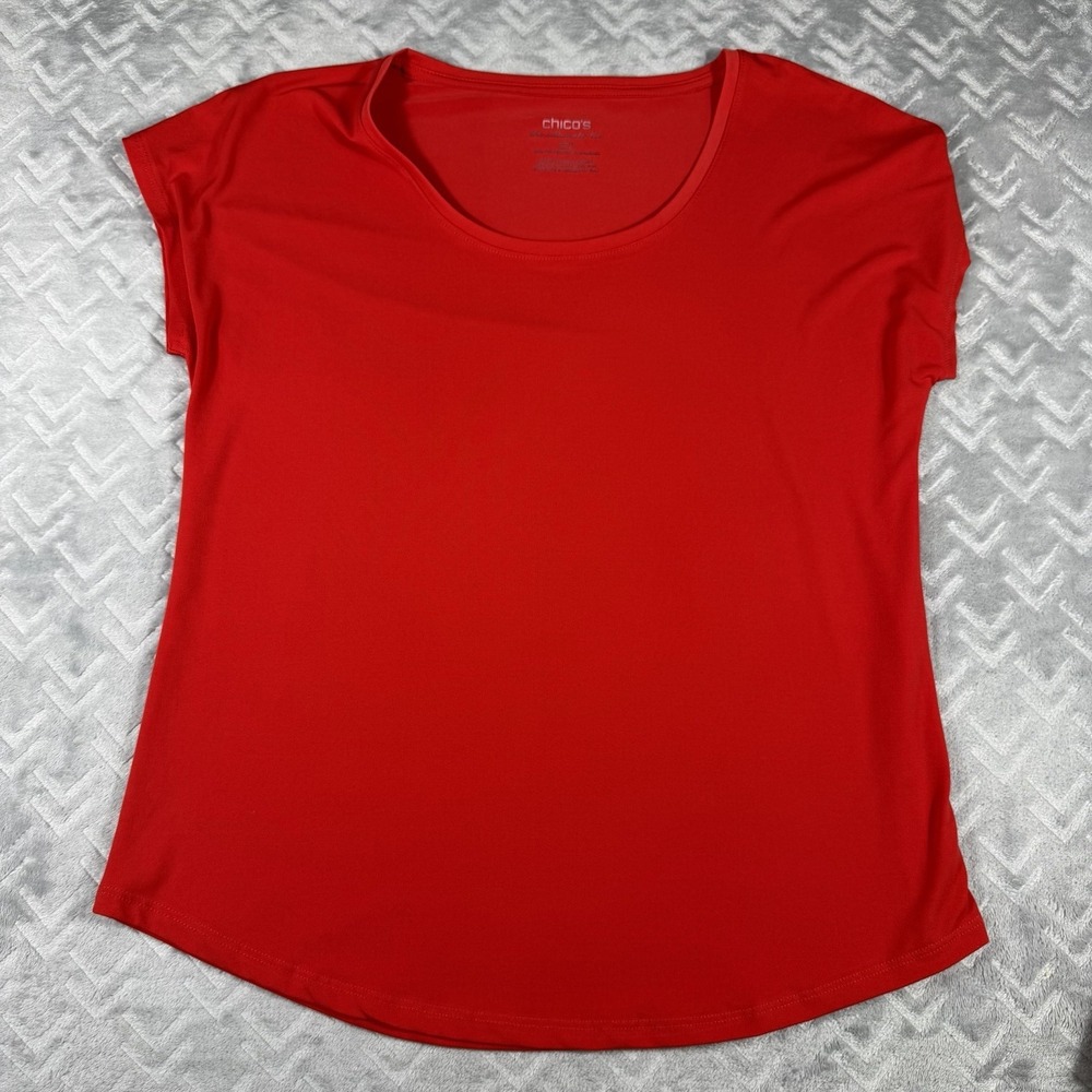 Chico's‎ Ultimate Tee Top Size Medium (1) Red Cap Sleeve Blouse Top